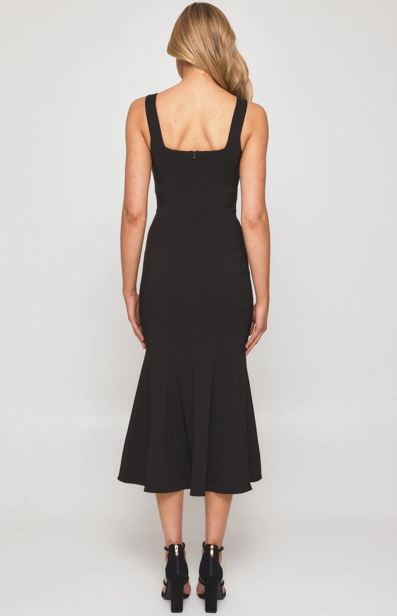 Square Neckline Fishtail Midi Dress with Panel Detailing (SDR1250A)