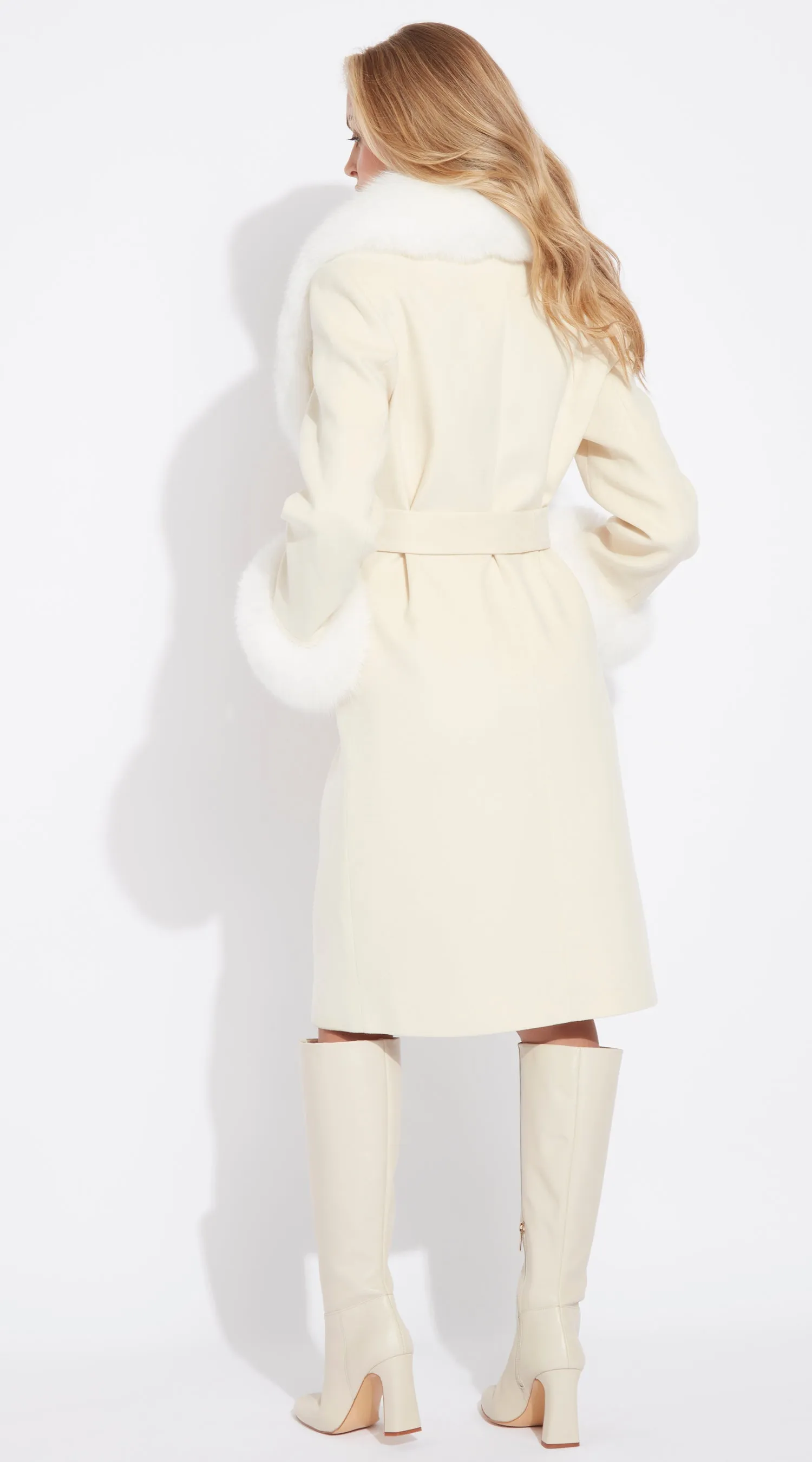 Supreme Luxy Cashmere & Fox Fur Belted Coat - Buttermilk