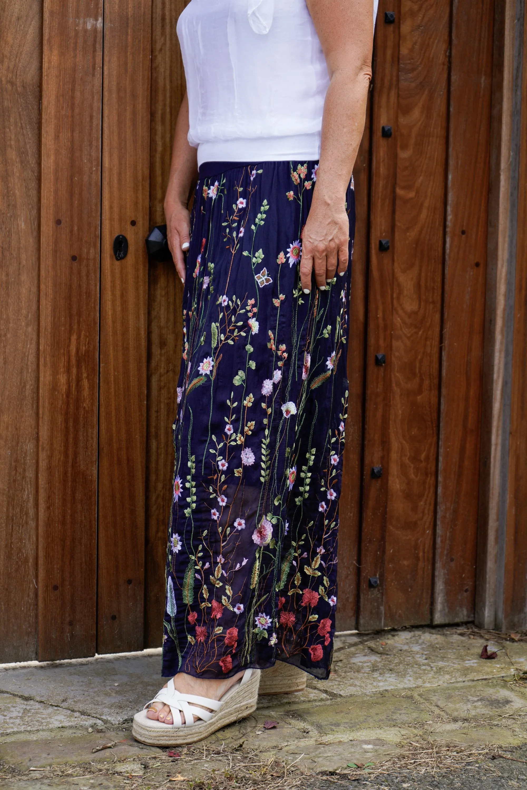 Taria Embroidery Silk Skirt