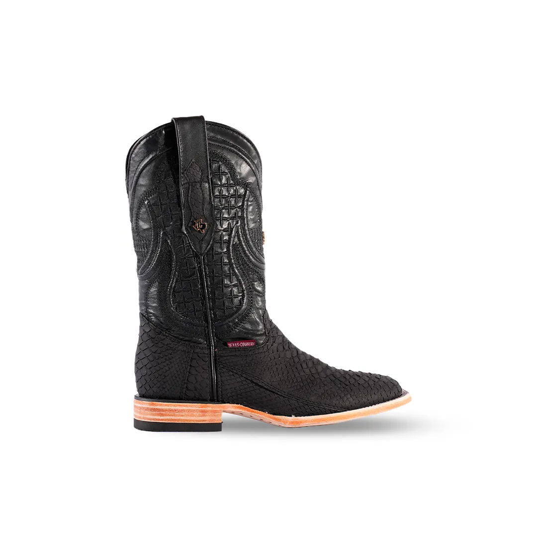 Texas Country Boot Python Black Nobuck PN30-1