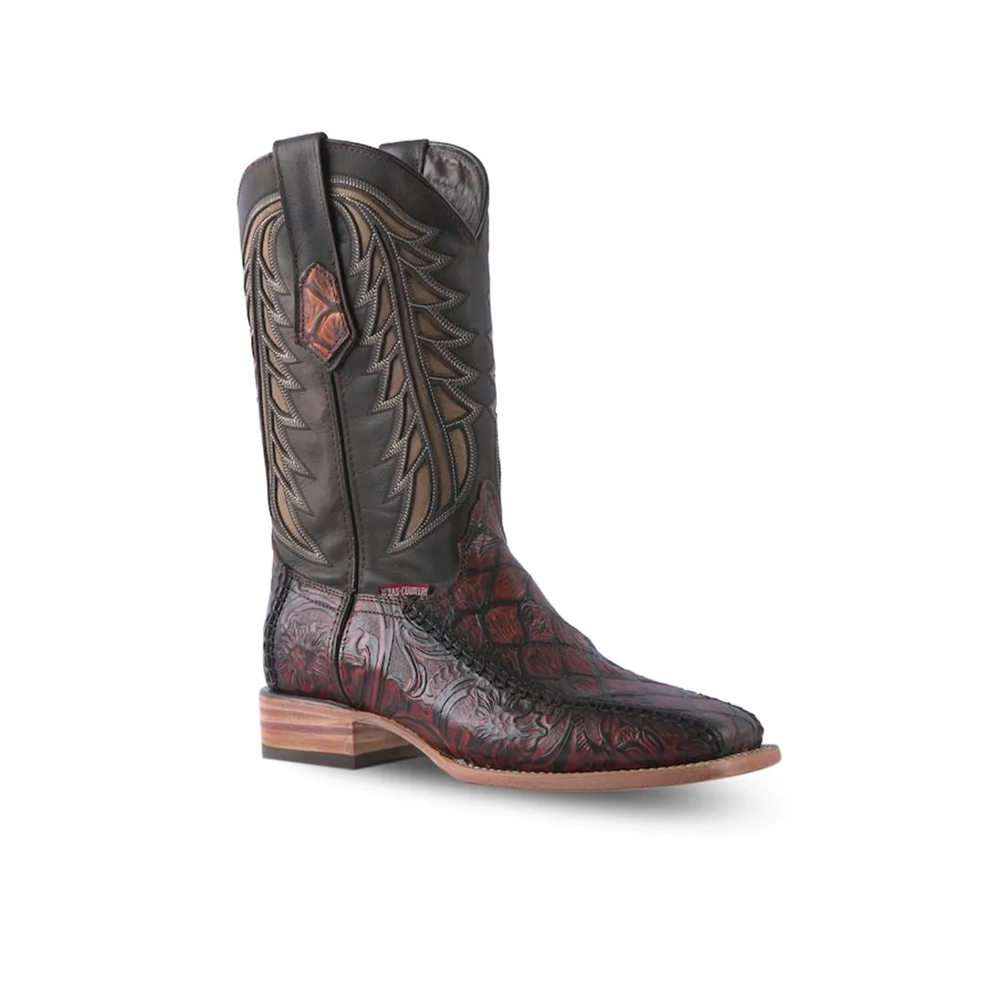 Texas Country Western Boot Pez Piraru Cincelado Cognac E694