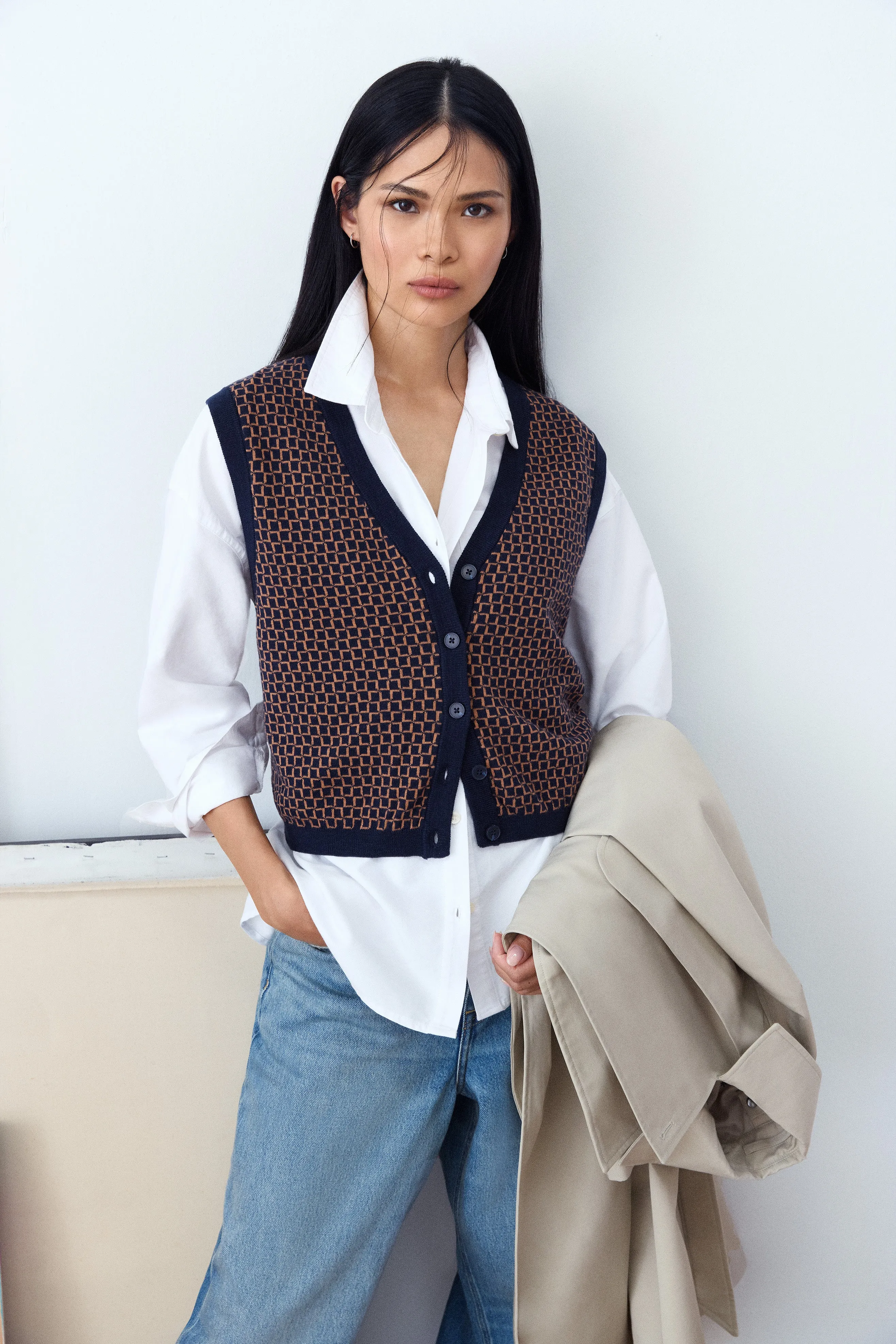 The Button-Up Sweater Vest in Space Blue