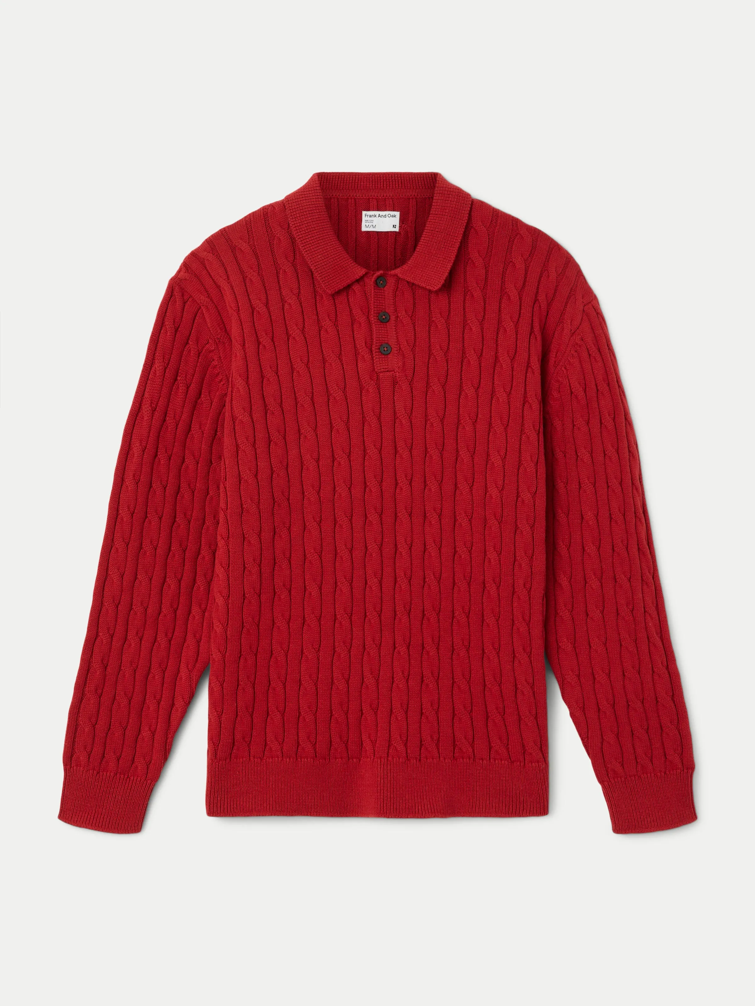 The Cable Knit Polo Sweater in Red