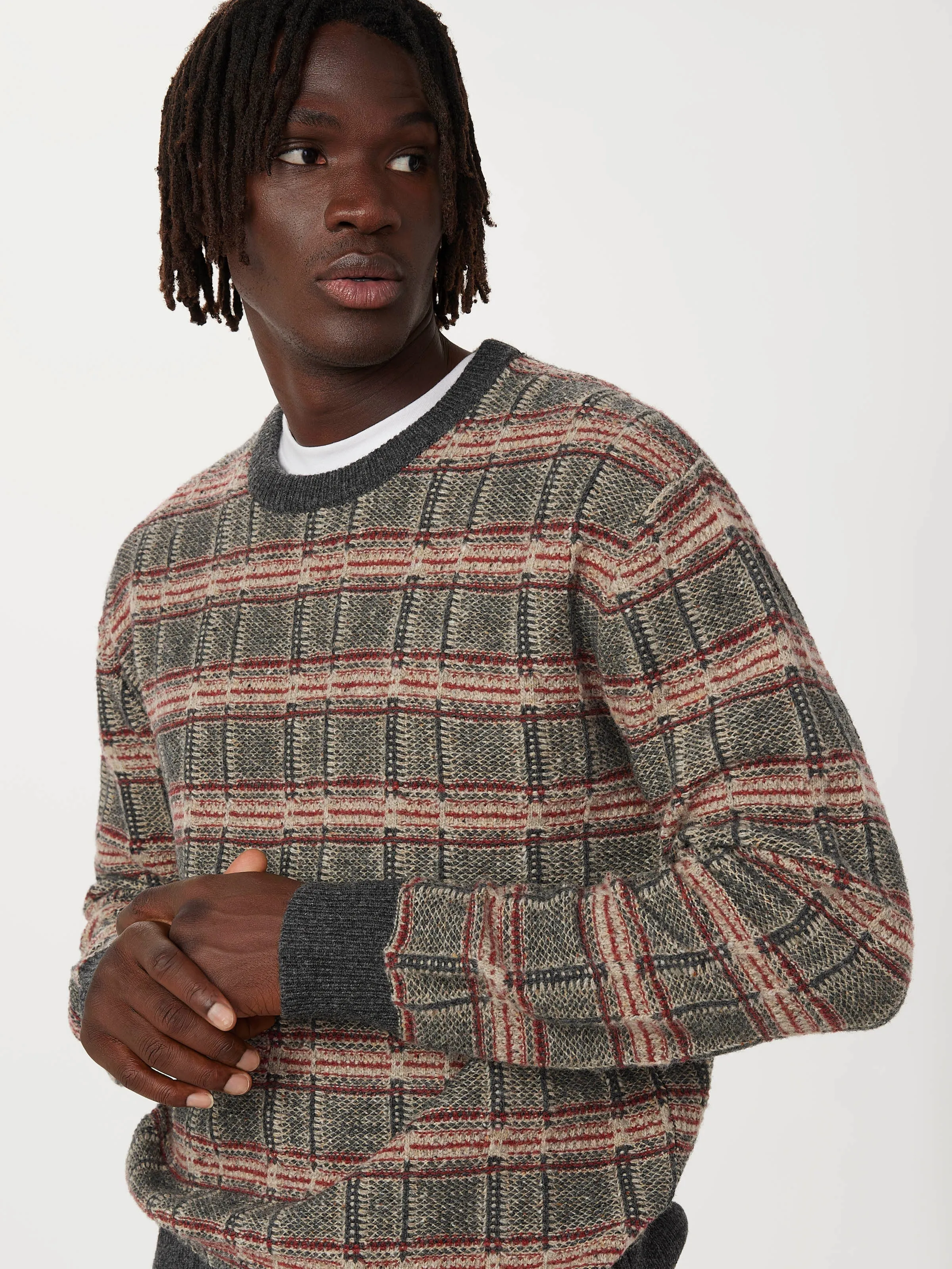 The Donegal Striped Crewneck Sweater in Light Beige