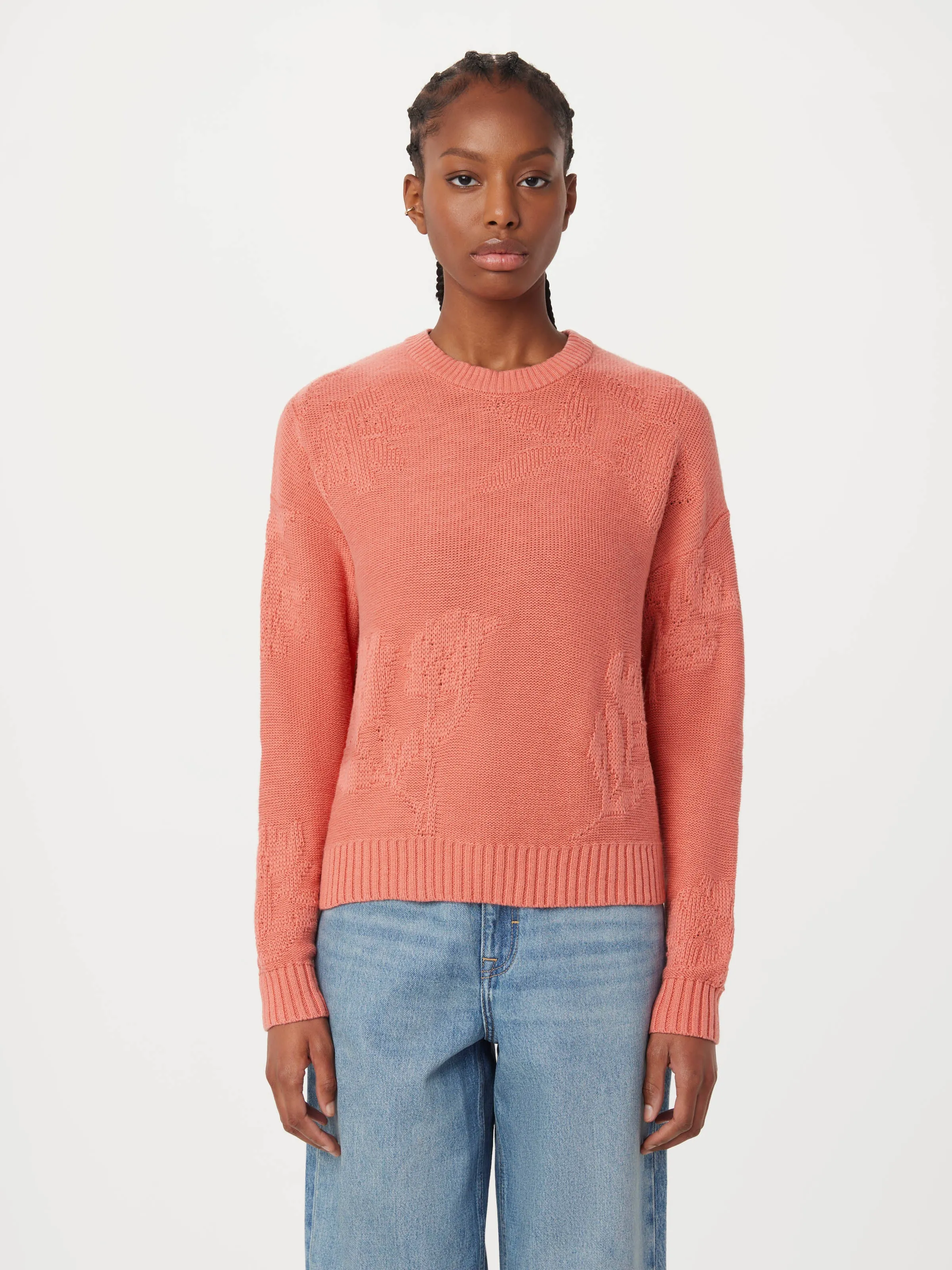 The Floral Jacquard Sweater in Fade Rose