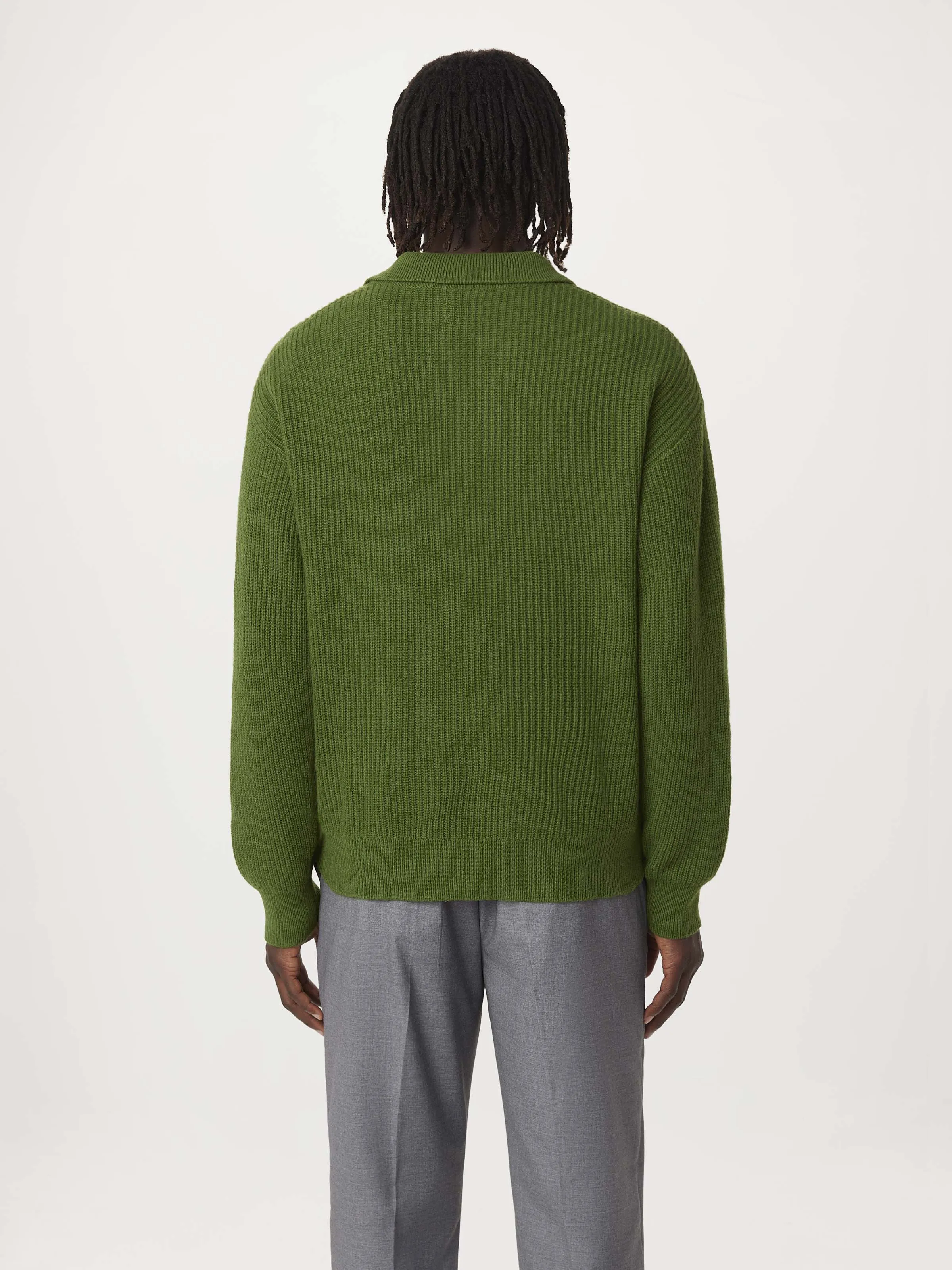 The Lambswool Johnny Collar Sweater in Green