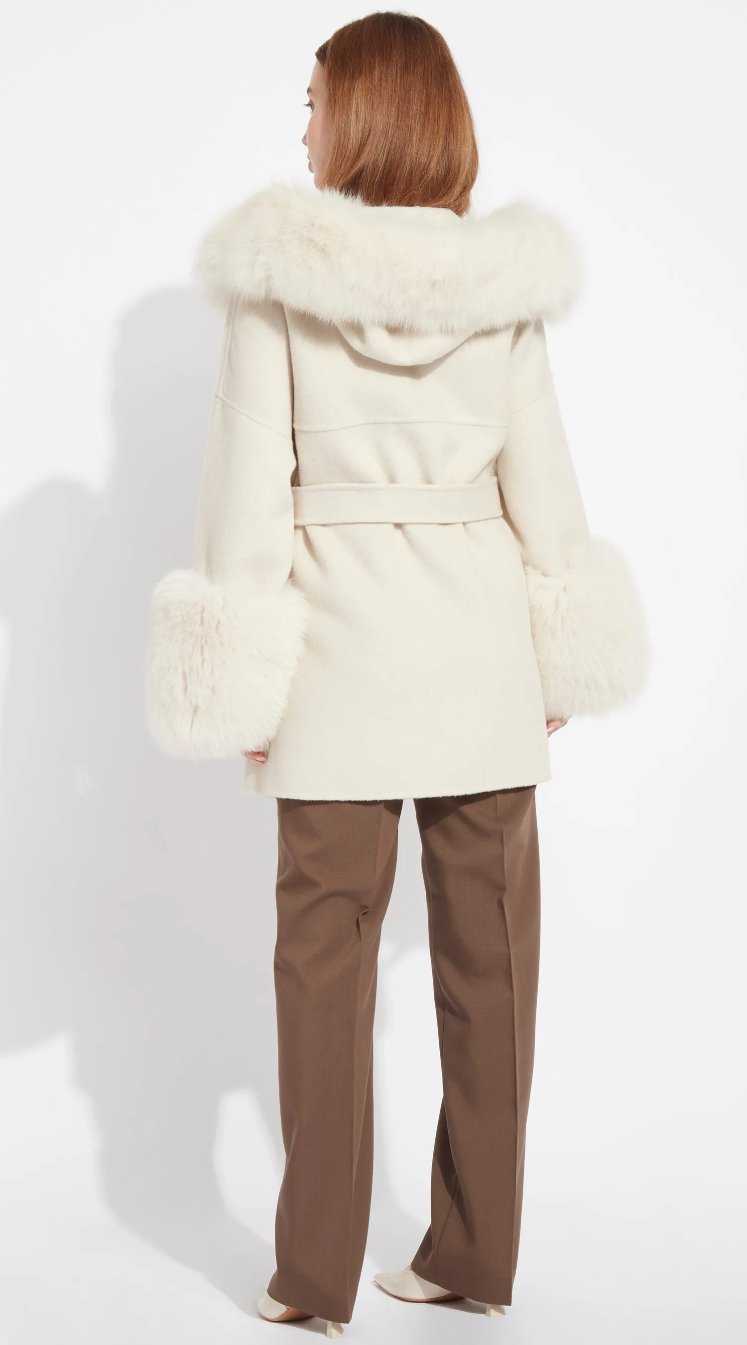 The London Cashmere & Fox Fur Belted/Cuffed Coat - Buttermilk