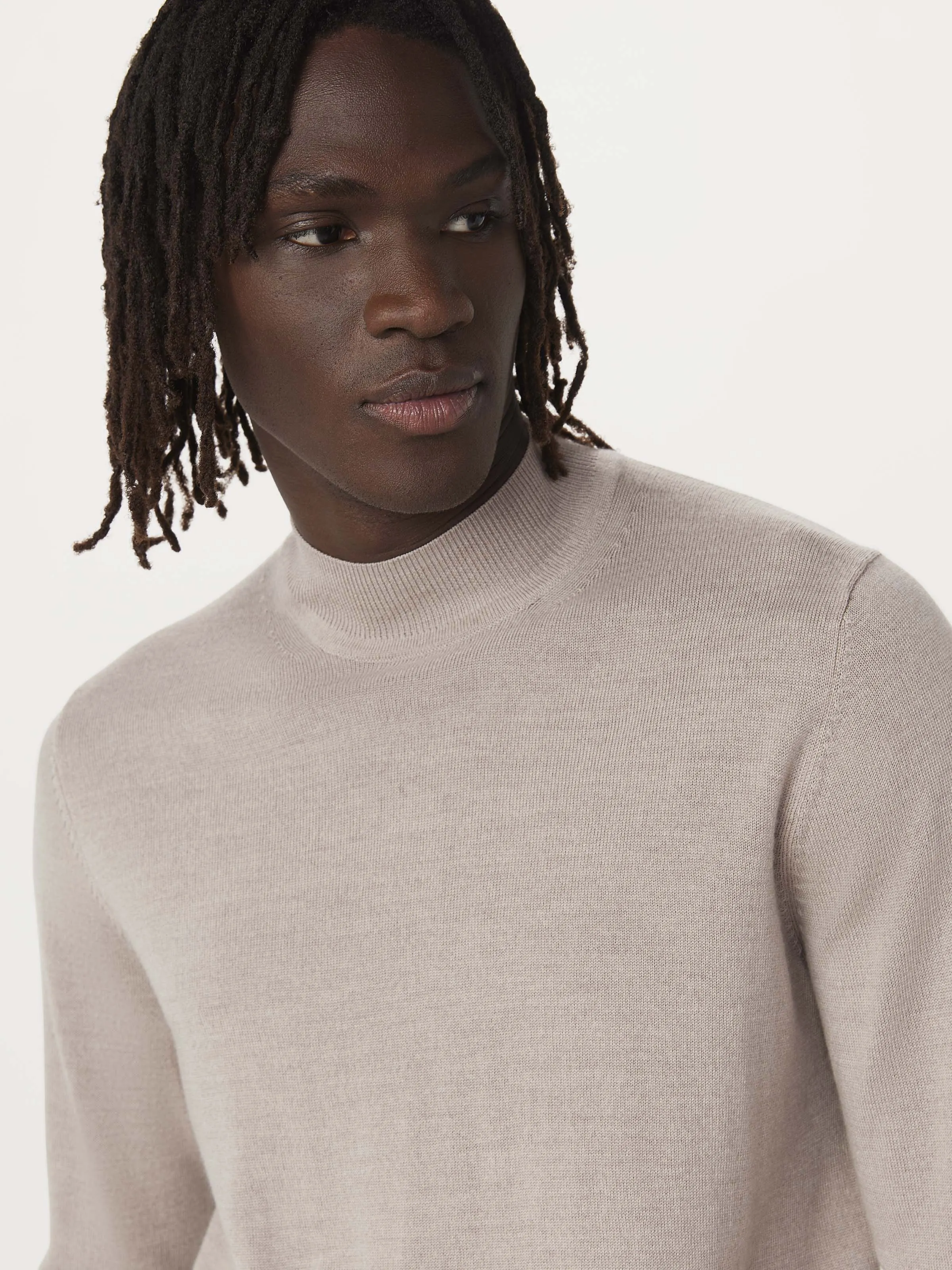 The Merino Mock Neck Sweater in Light Beige