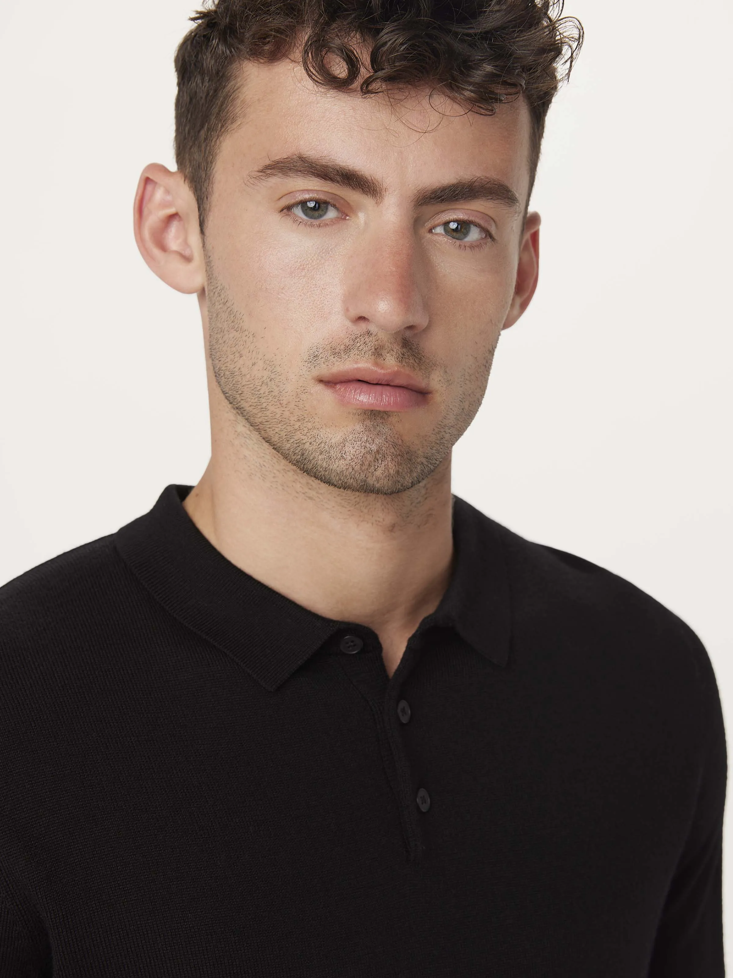 The Merino Polo Sweater in Black