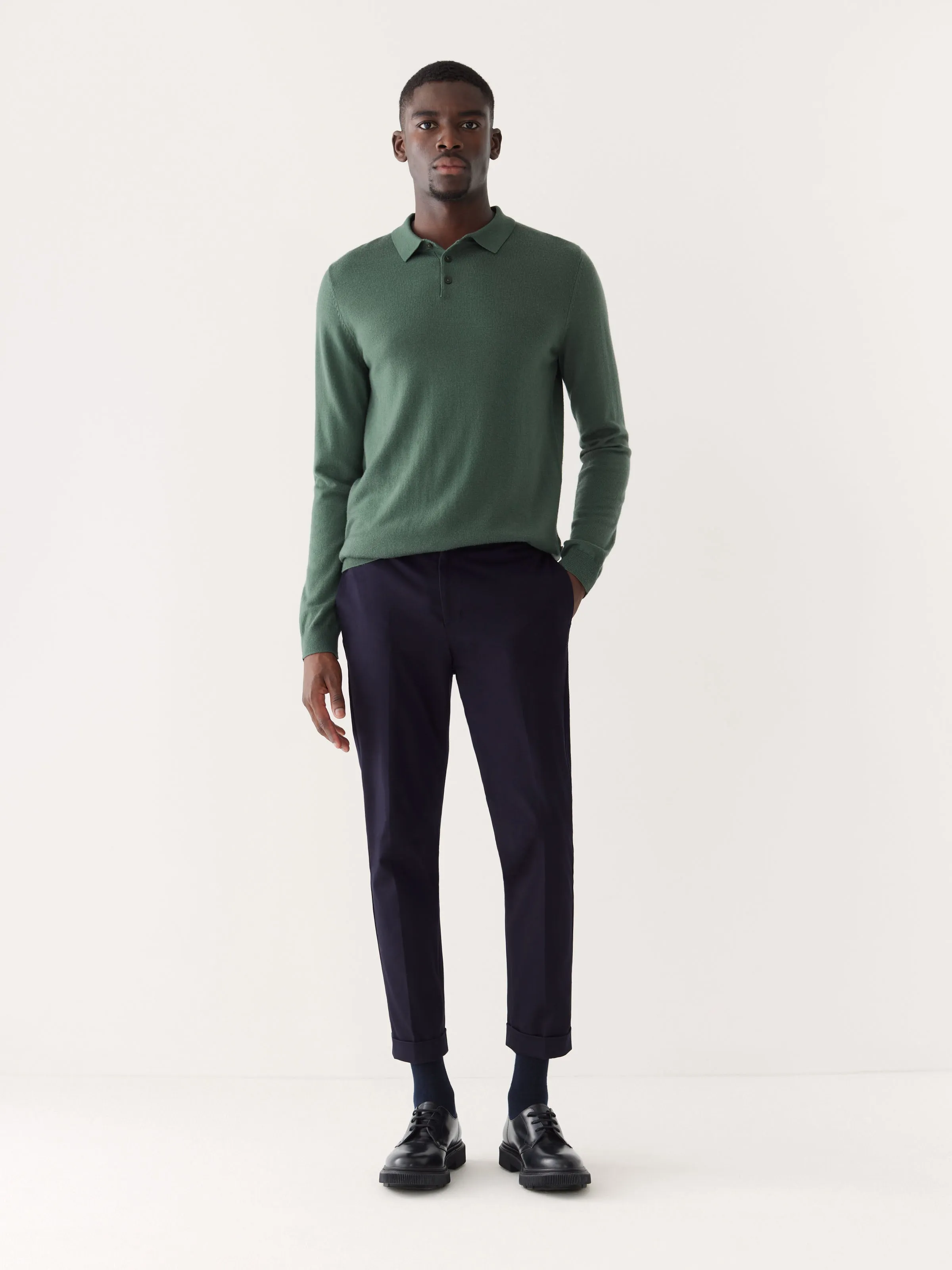 The Merino Polo Sweater in Light Green