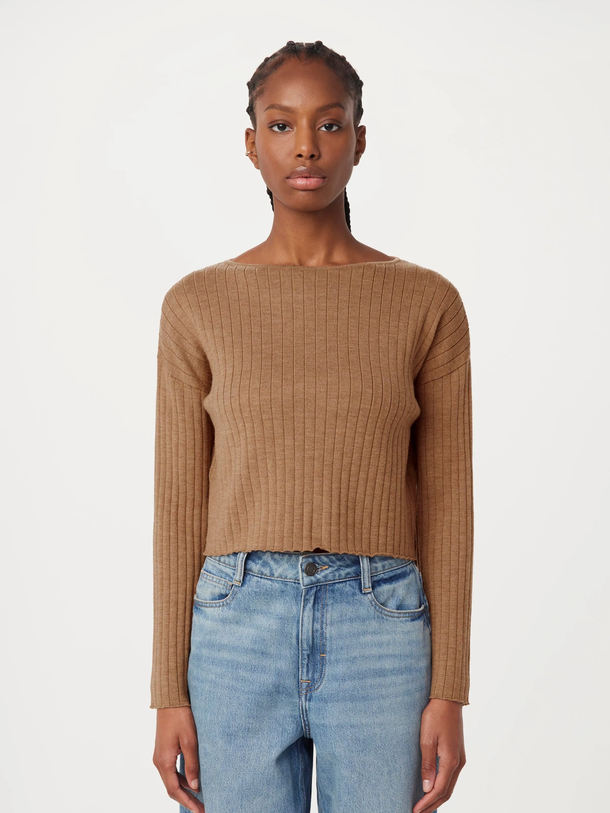 The Merino Wool Cropped Sweater in Nutmeg