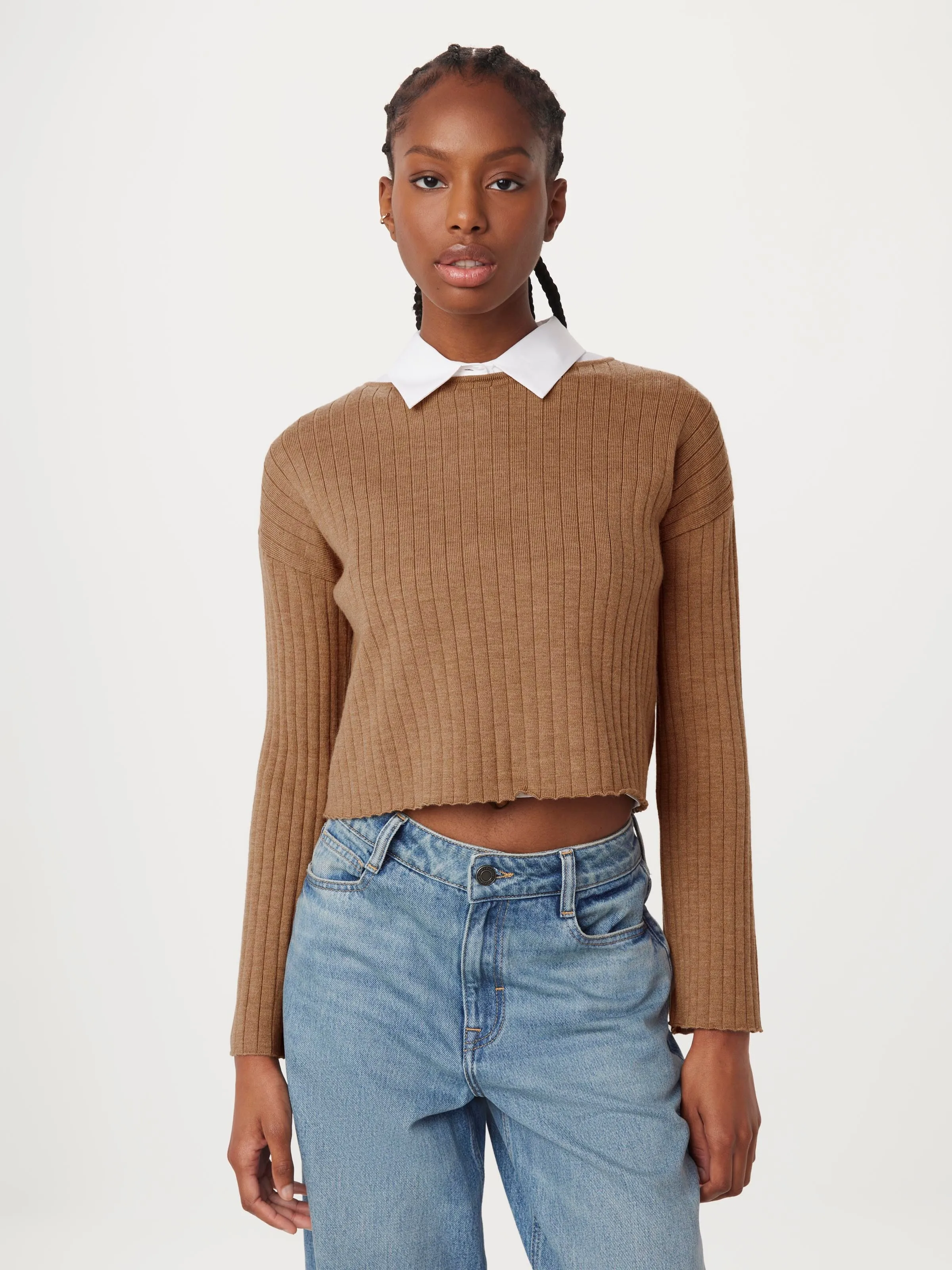 The Merino Wool Cropped Sweater in Nutmeg