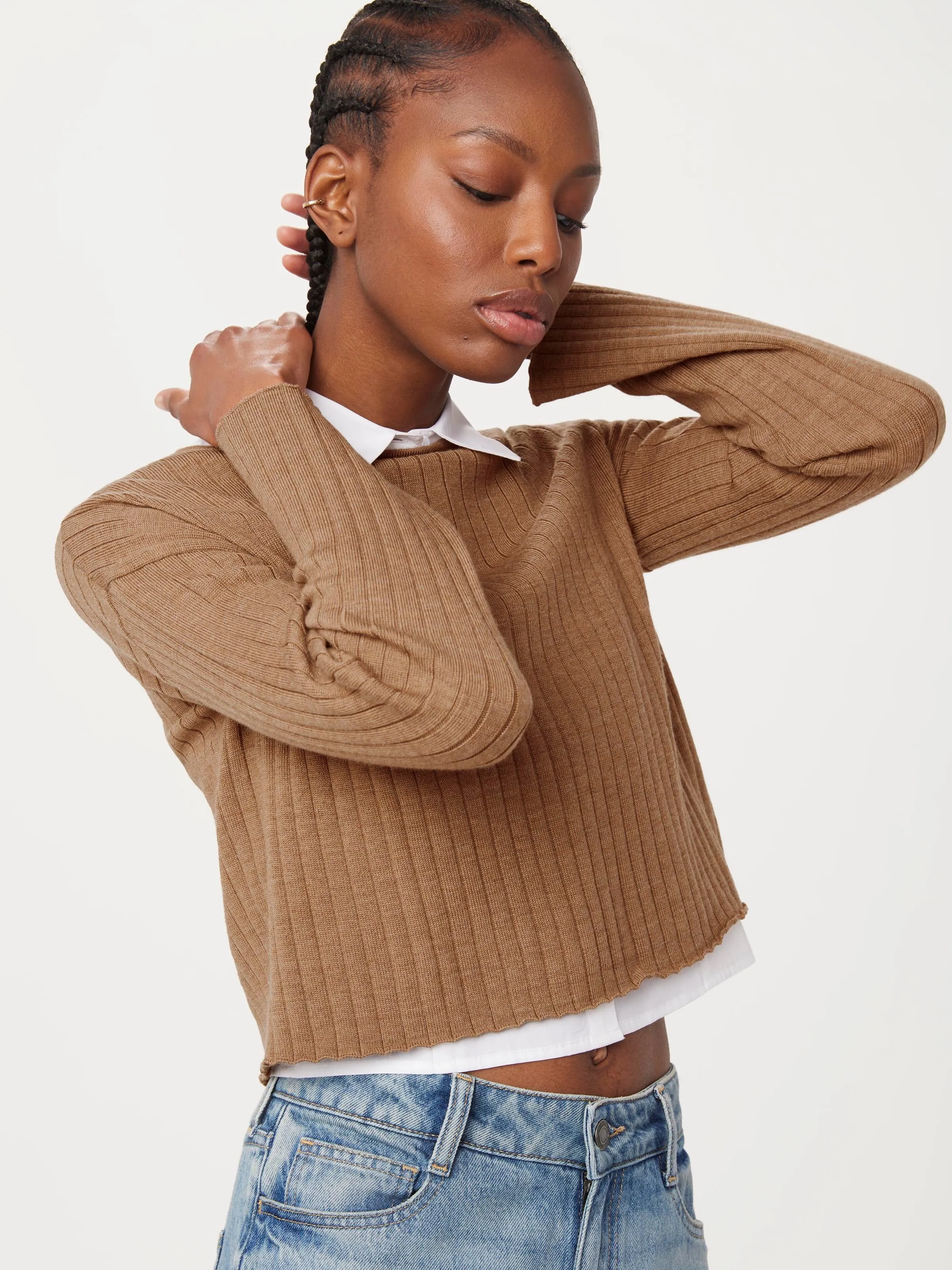 The Merino Wool Cropped Sweater in Nutmeg