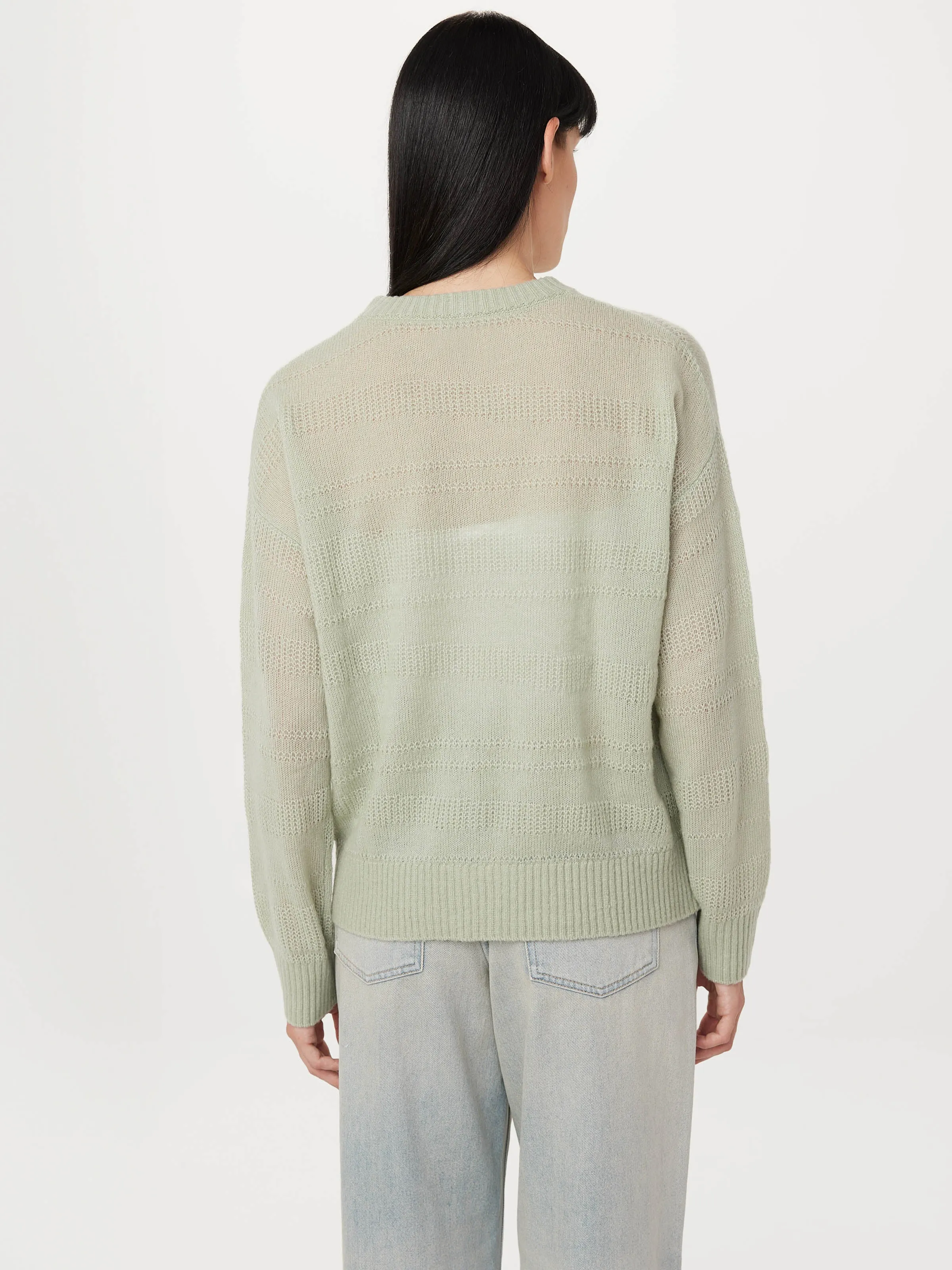 The Openwork Crewneck Sweater in Jade Green