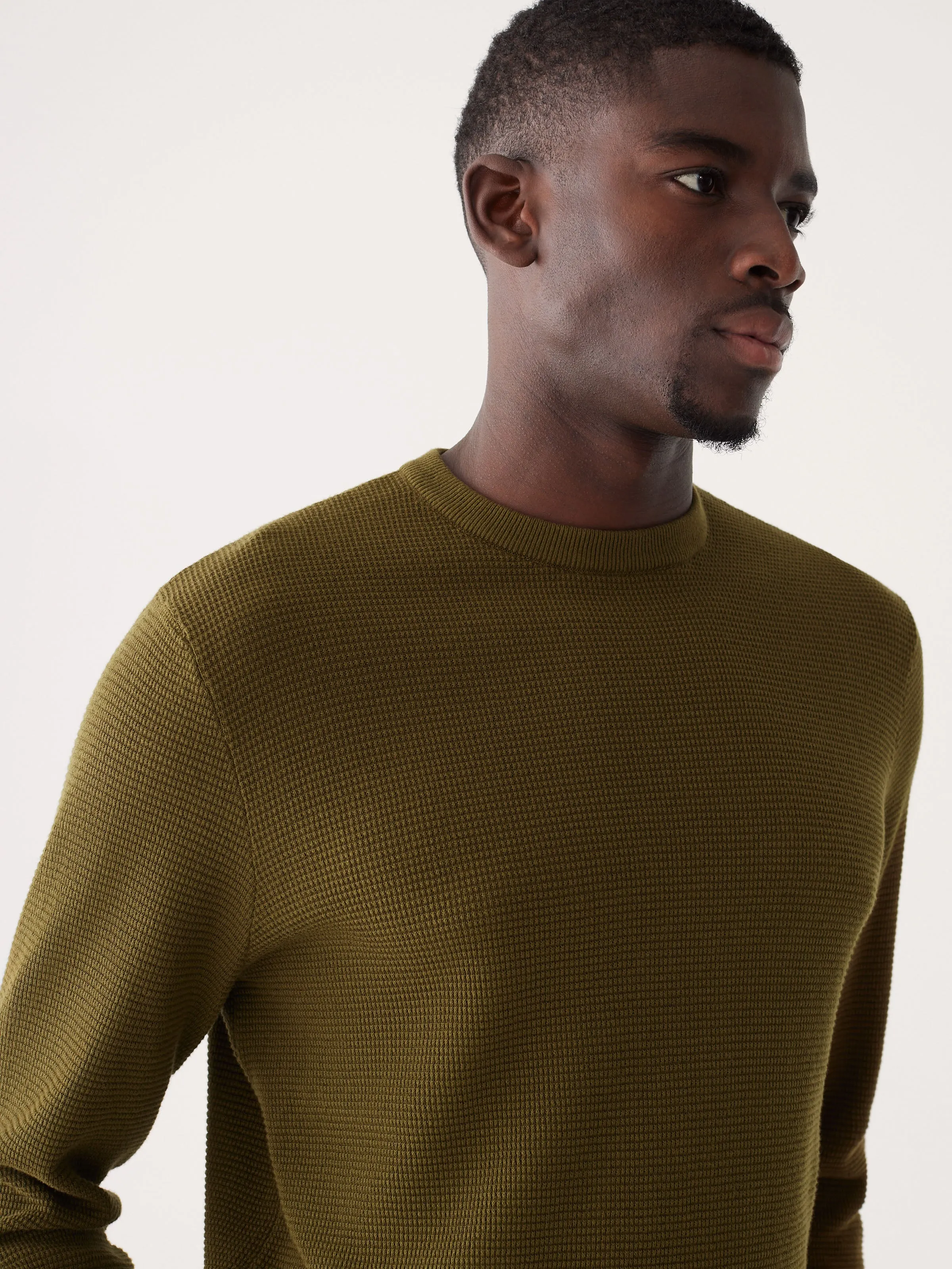 The Waffle Crewneck Sweater in Dark Olive