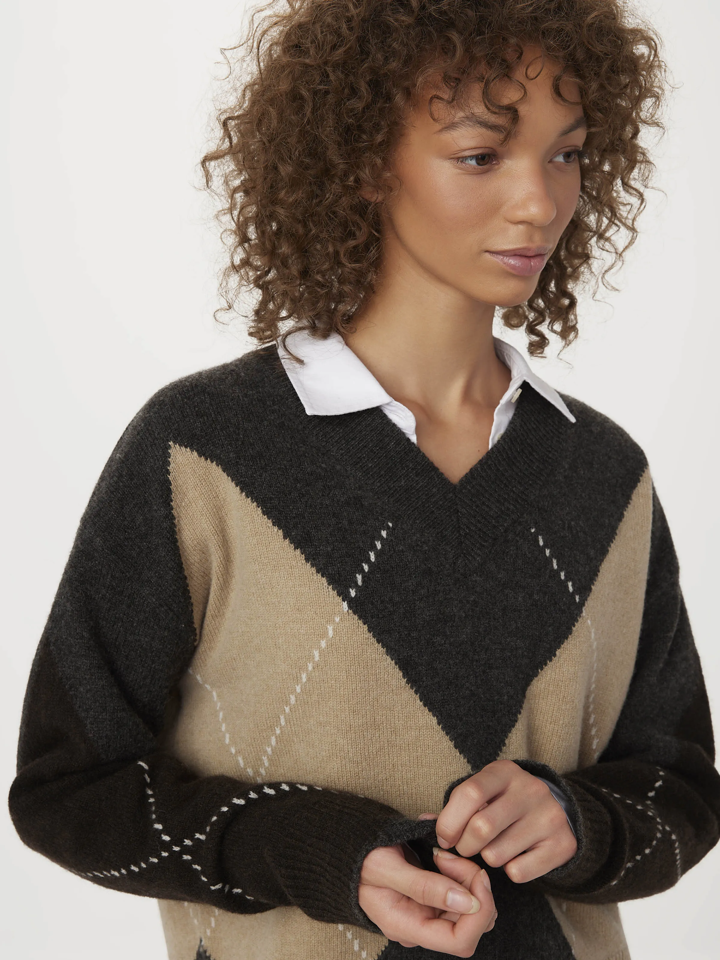 The Yak Wool V Neck Sweater in Charcoal Grey