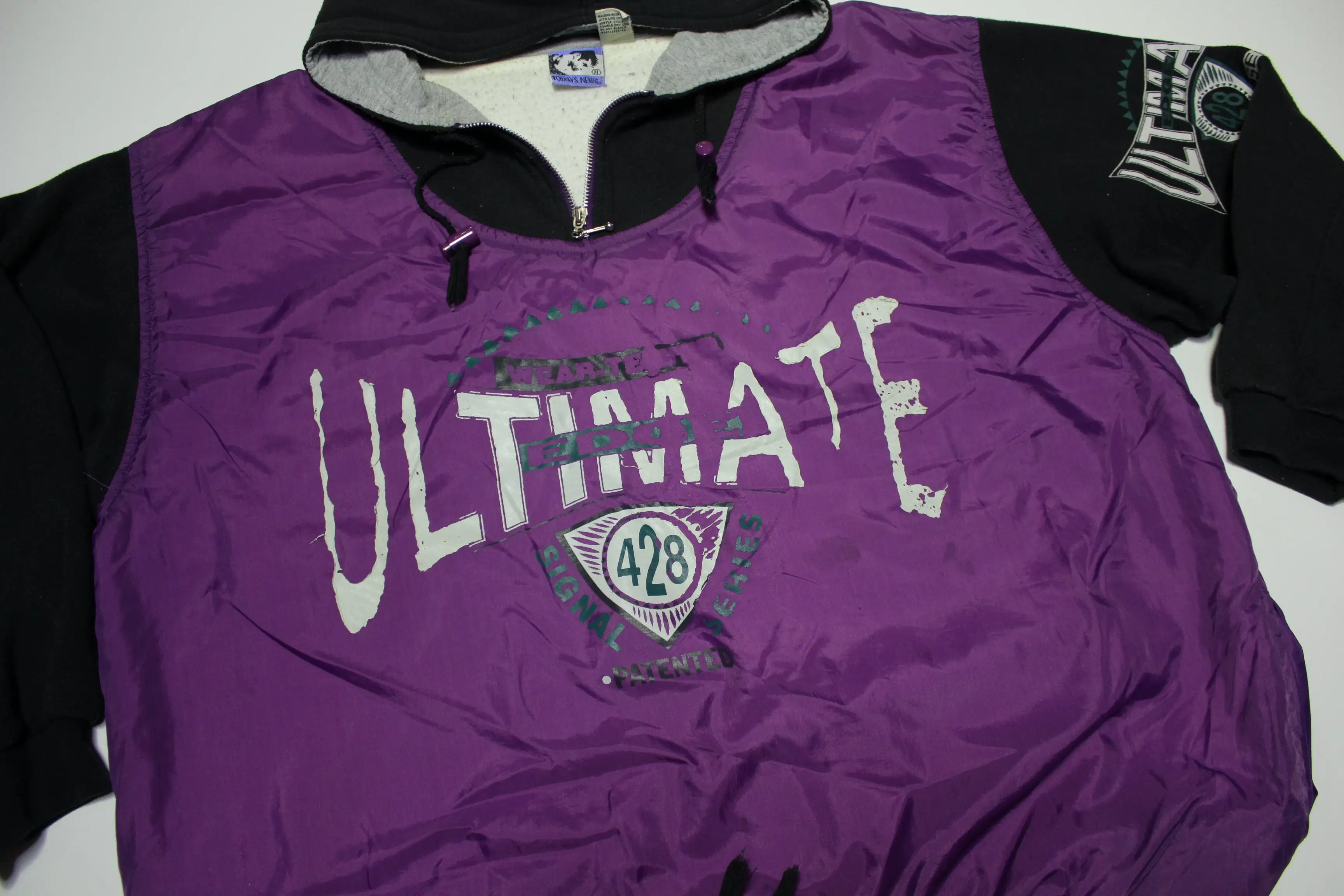 Todays News Ultimate Edge 428 Signal Series Vintage 80's Windbreaker Hoodie Pullover