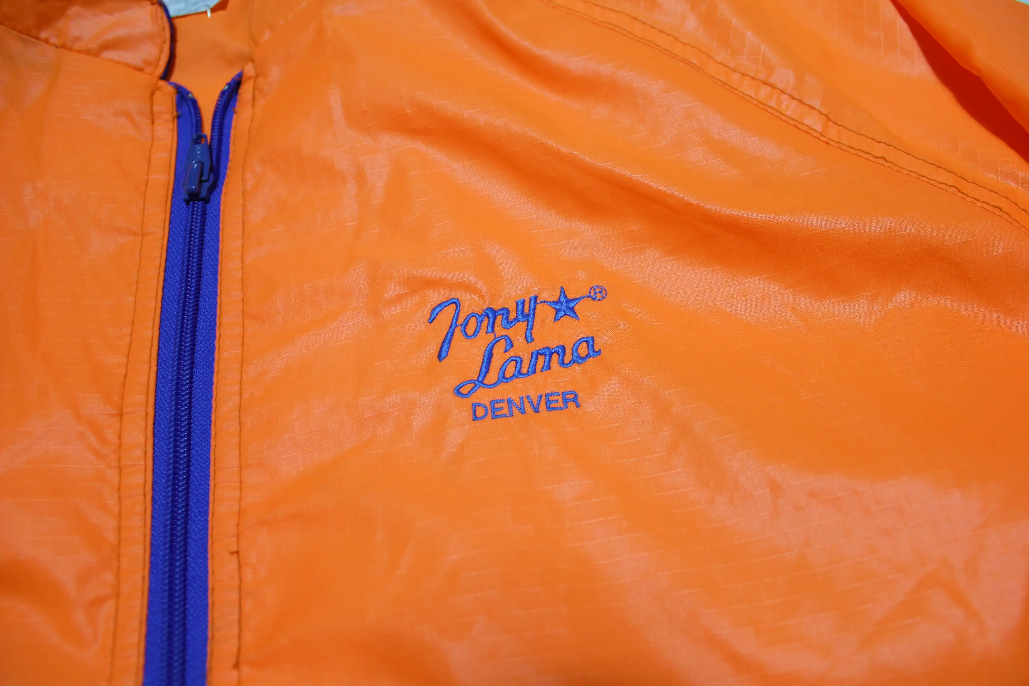 Tony Lama Denver Broncos Vintage 80's Bright Orange Windbreaker Zip Up Jacket