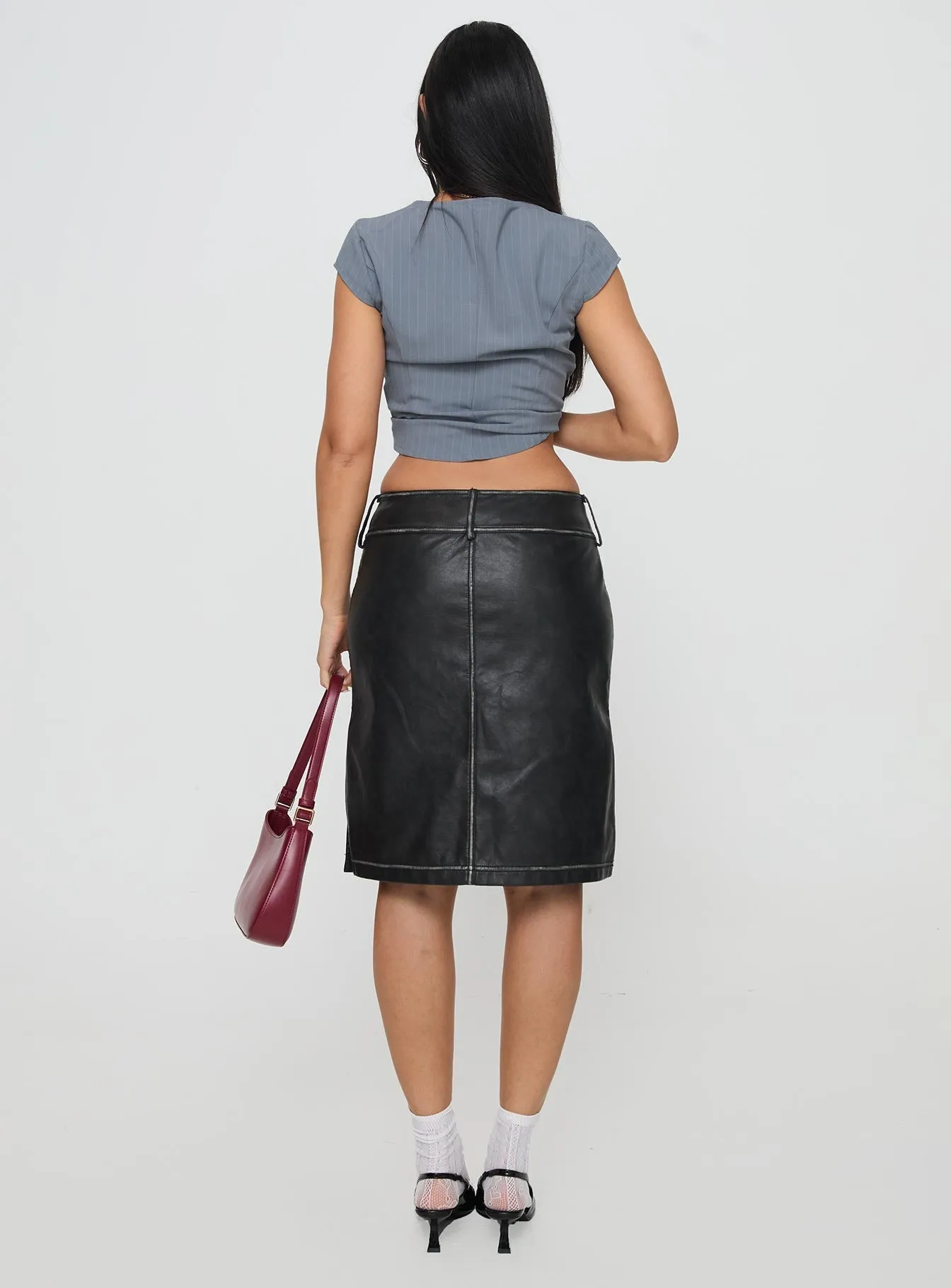 Vietta Faux Leather Midi Skirt Black