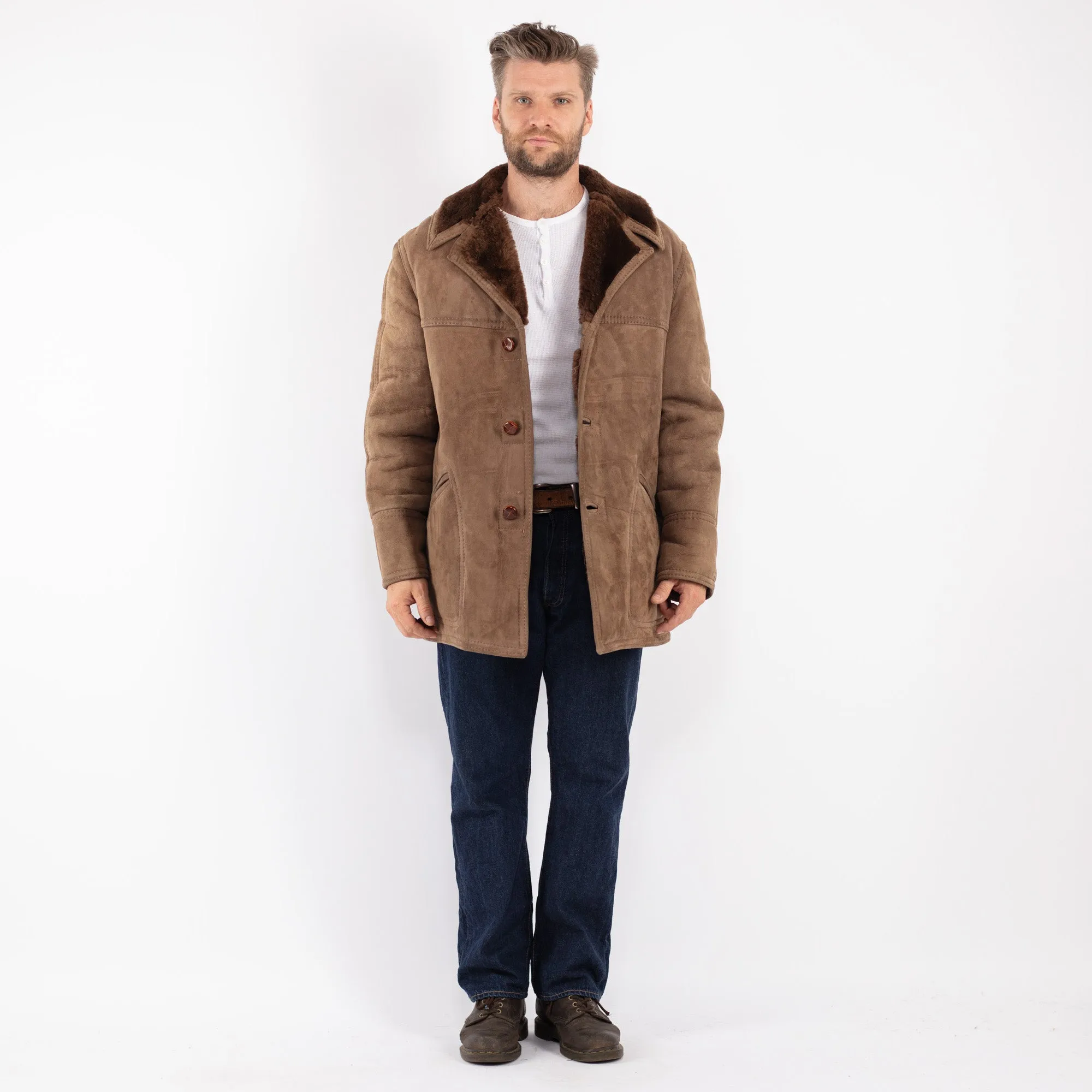 Vintage 70's Men Sheepskin Coat in Beige