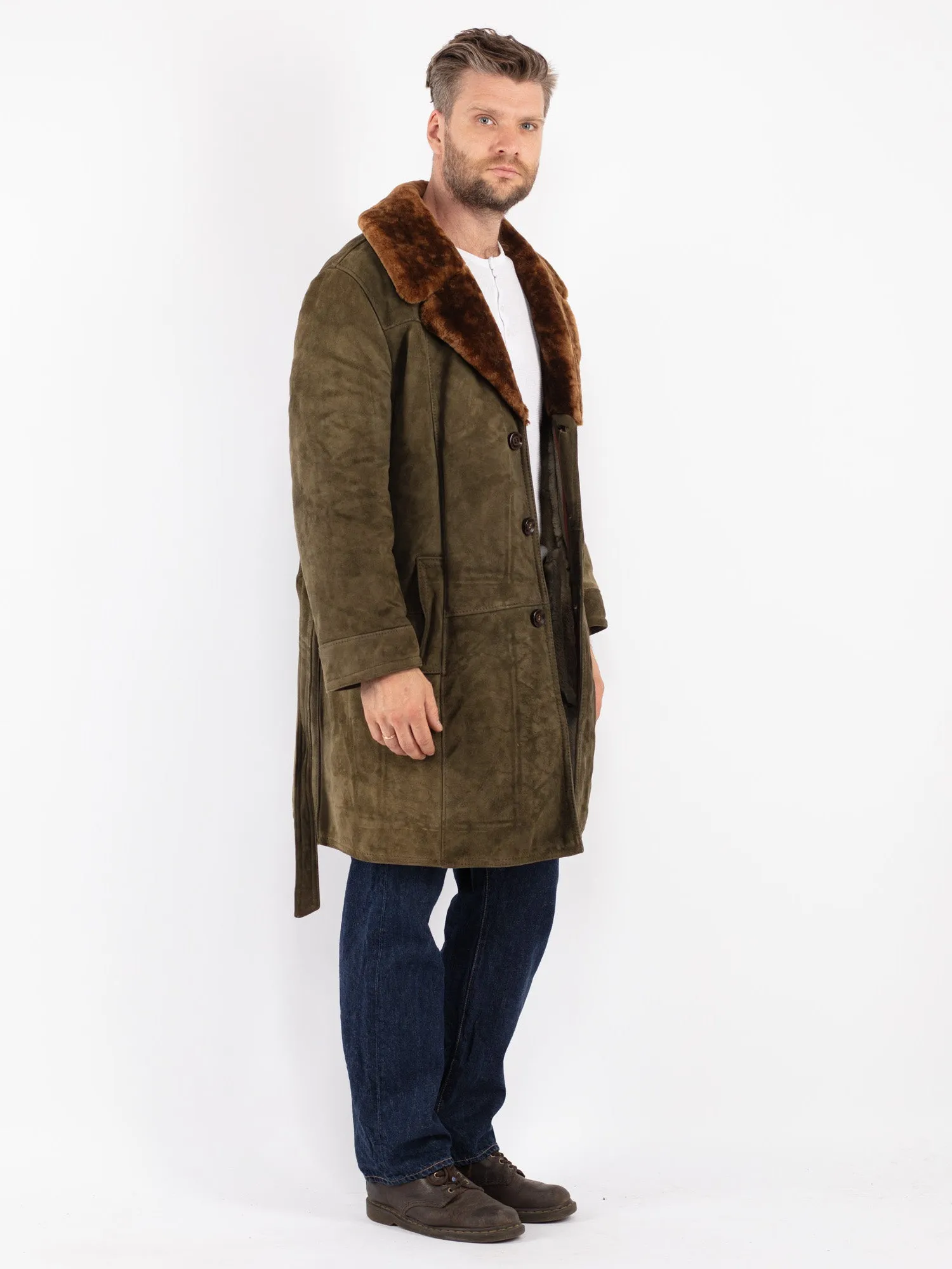 Vintage 70's Men Sheepskin Coat in Green