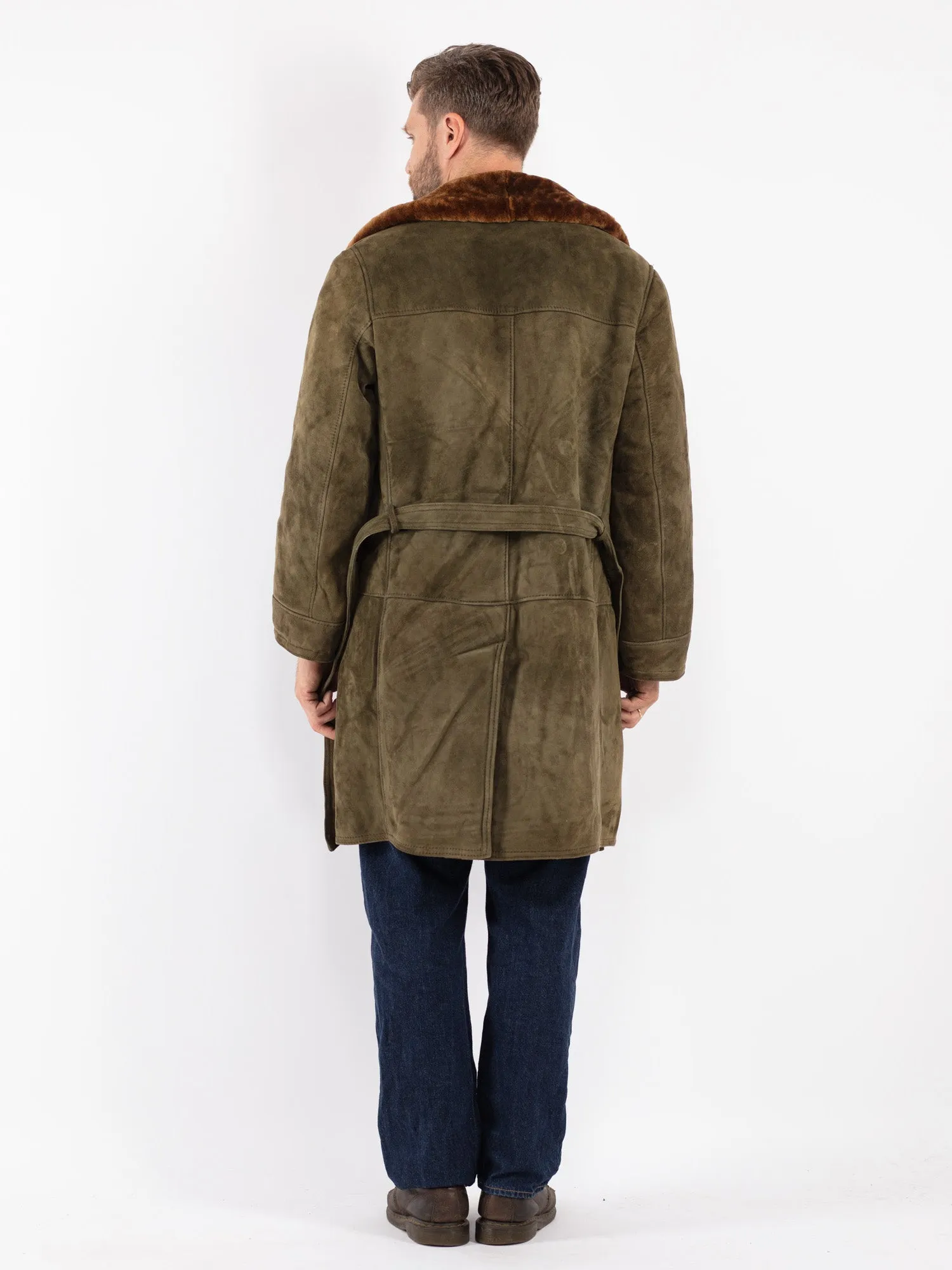 Vintage 70's Men Sheepskin Coat in Green