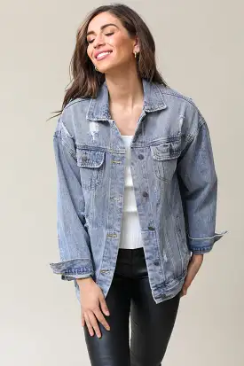 Washed Destroyed Denim Jacket Up To 3X