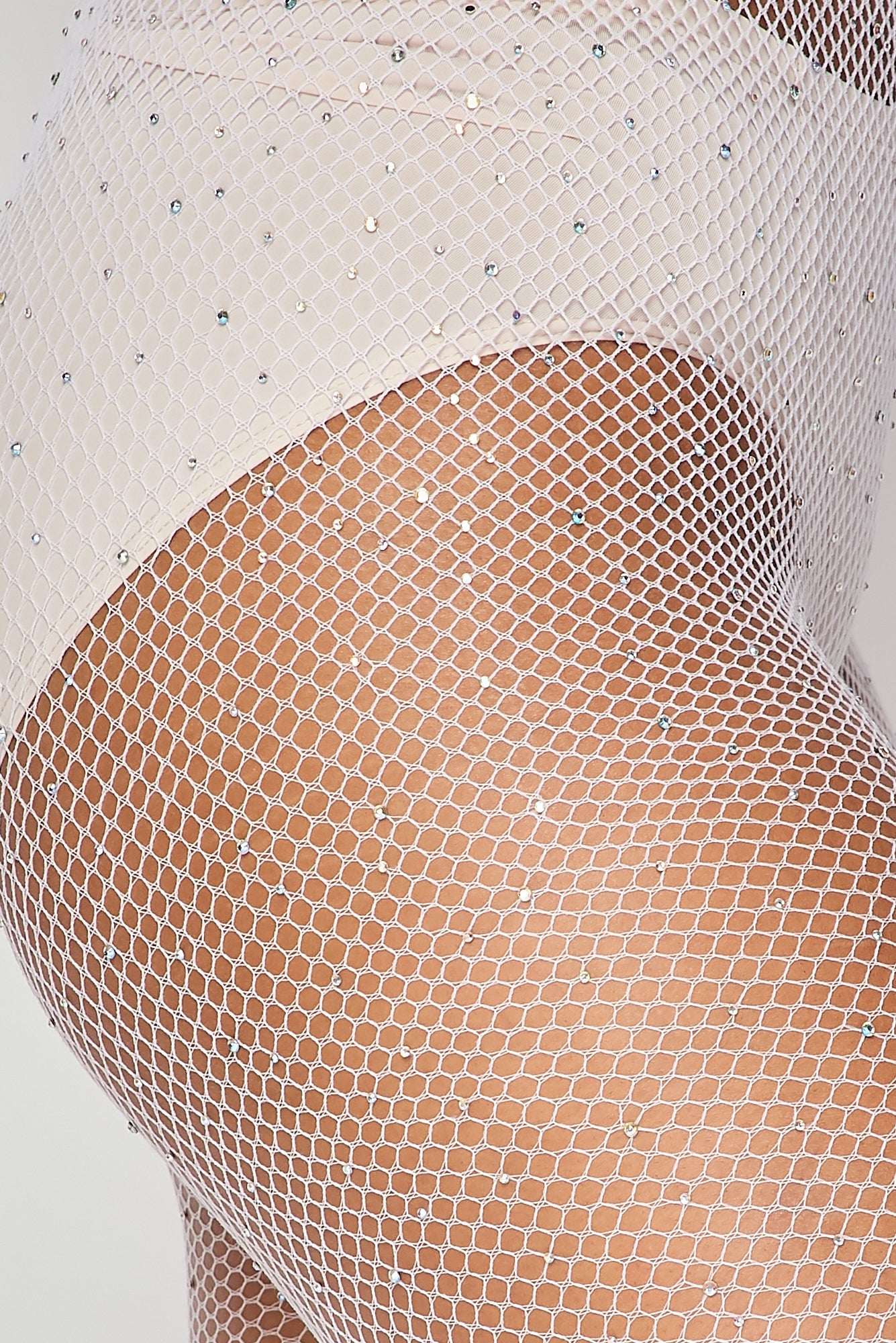 White Rhinestone Fishnet Tights