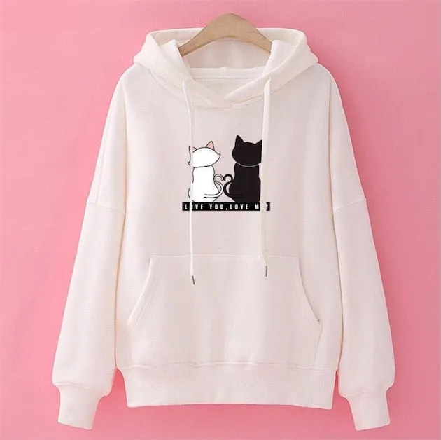 Winter Pullover Sweatshirts Women Cat Kawaii Poleron Mujer 2019 Kangaroo Pocket Hoodie School Korean Streetwear Oversized Hoodie