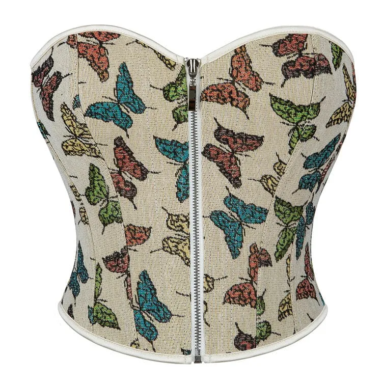 Women's Gothic Butterfly Printed Front Zip Overbust Corset