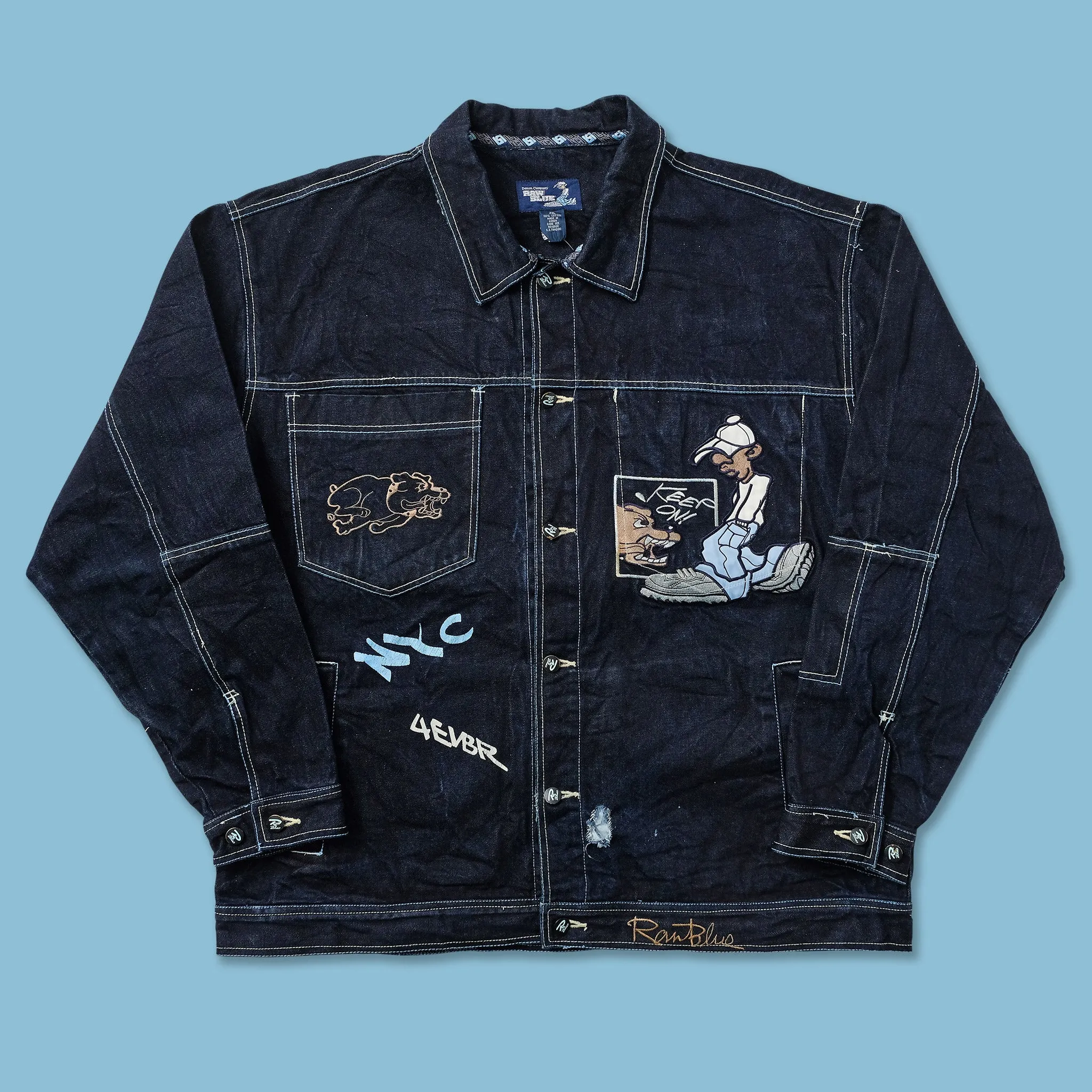 Y2K Raw Blue Denim Jacket XXL